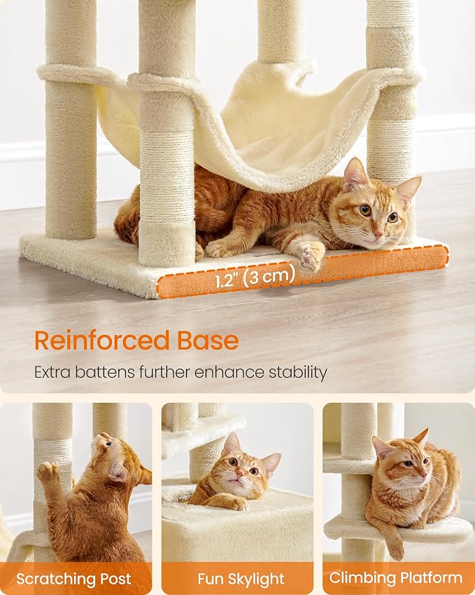 Feandrea Cat Tree, 59.5-Inch Tall Cat Tower, Plush Multi-Level Condo - Image 7