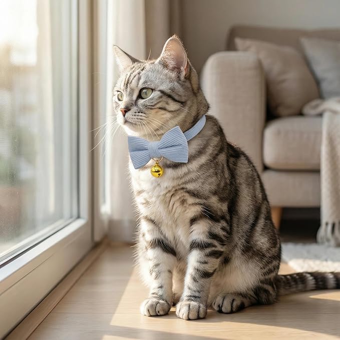 THAIN Cat Collar with Bow Tie and Bell, Breakaway Adjustable Cute Soft Corduroy - Image 5