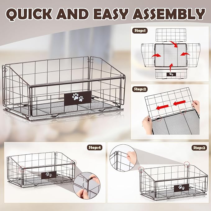 Mimorou 3 Pack Metal Dog Toy Baskets Multi-sized Foldable Dog Toy Bins Box - Image 4