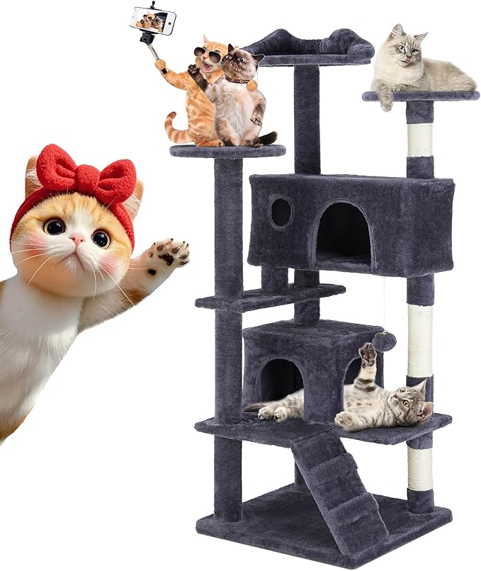 54 Inches Cat Tree Tower, Cat Tree Tower Condo by SimpleDeluxe