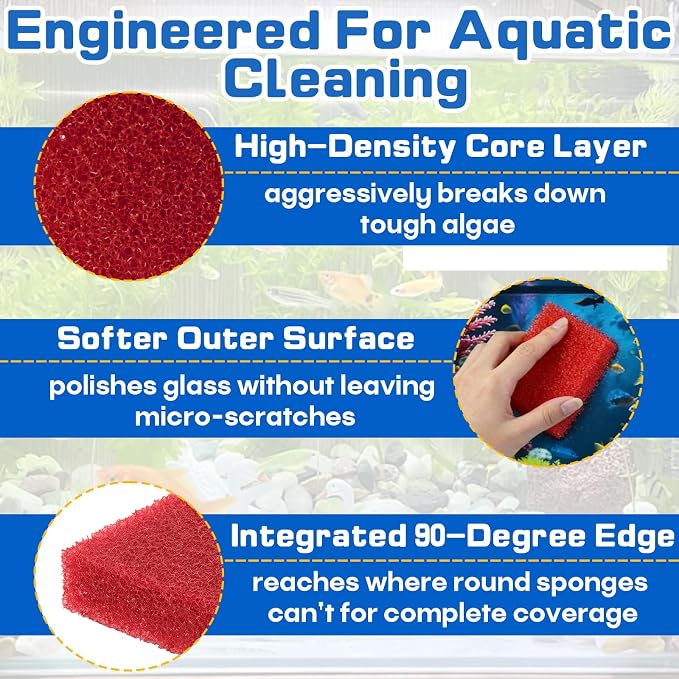 12-Pack Aquarium Glass Cleaner Sponges 3.25" x 3.25" x 1", Non-Scratch Scrubber - Image 4
