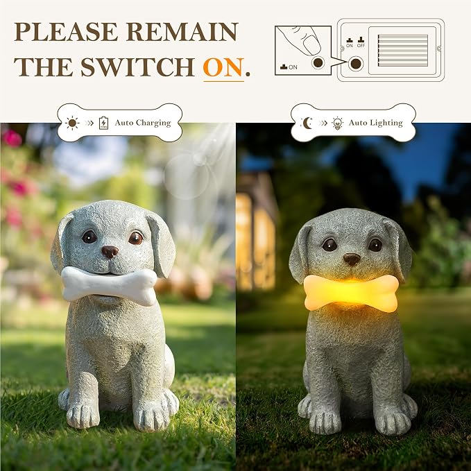 Solar Dog Statue with Glowing Bone Light, Outdoor Puppy Figurine - Image 3