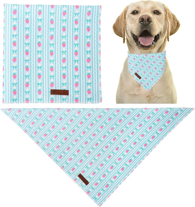 Summer Dog Bandana, UP URARA PUP Strawberry and Bowknot Triangle Bid Scarf - Image 4
