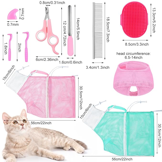 10 Pcs Cat Bathing Bag Set Pet Mesh Shower Bag Anti Bite and Scratch Pet - Image 2