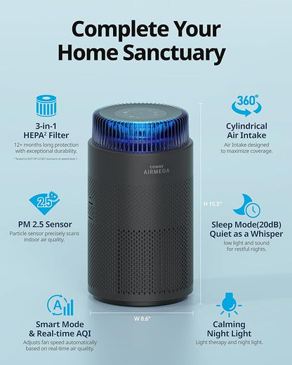 COWAY Air Purifiers for Bedroom Home up to 810 ft², HEPA Filter for Smoke - Image 2