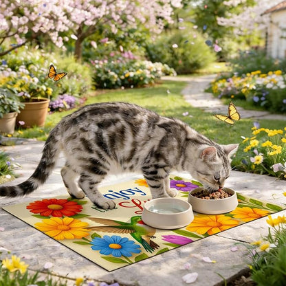 Hummingbird Pet Feeding Mat 24" x 16" Spring Design Non Slip Dog and Cat Bowl - Image 8