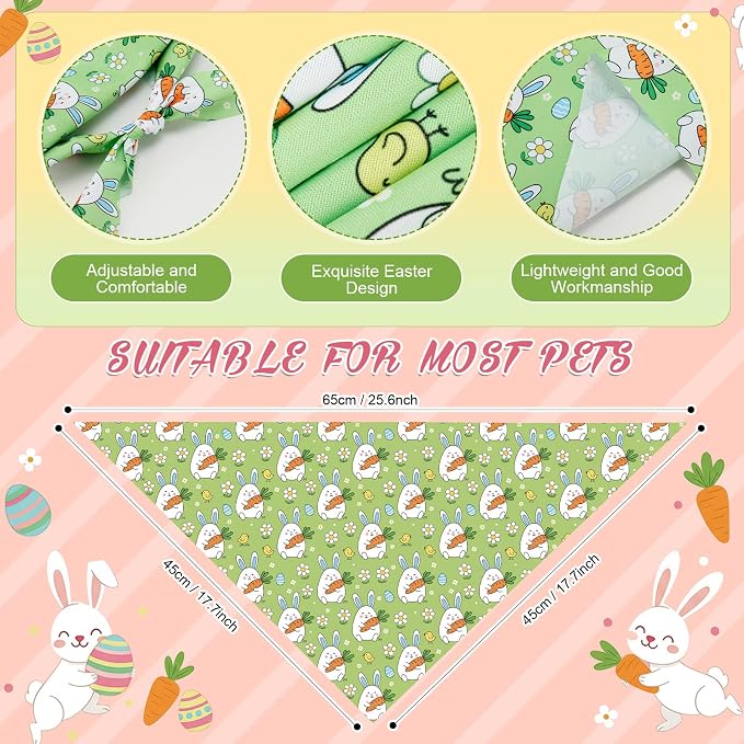 Abbylike 50 Pcs Easter Dog Bandanas Bulk Bunny Egg Carrot Bandanas - Image 3