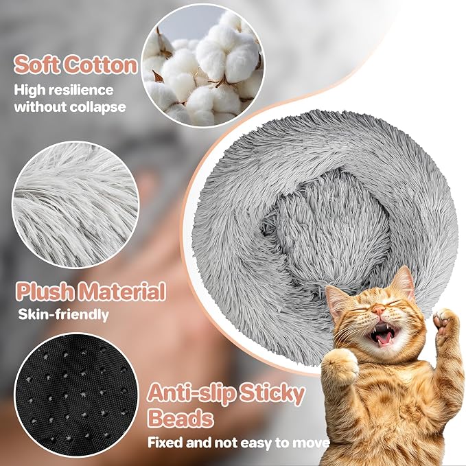 Cat Bed - Calming Cat Bed for Small Kittens Donut Washable Round for Indoor - Image 3