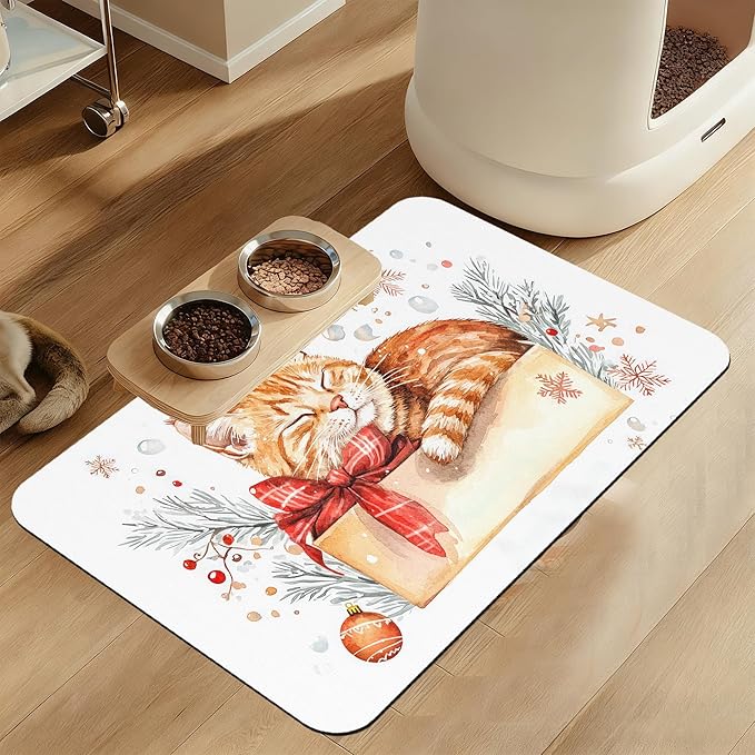 Cat Dog Cat Food Mat–Christmas Stocking Absorbent Waterproof Placemat by LUTASER