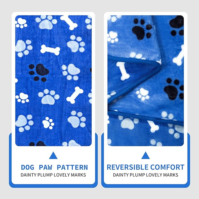 Dog Blanket Paw Bone Pattern 1 Pack 2 Super Soft Warm Flannel Sofa Cover Car - Image 4