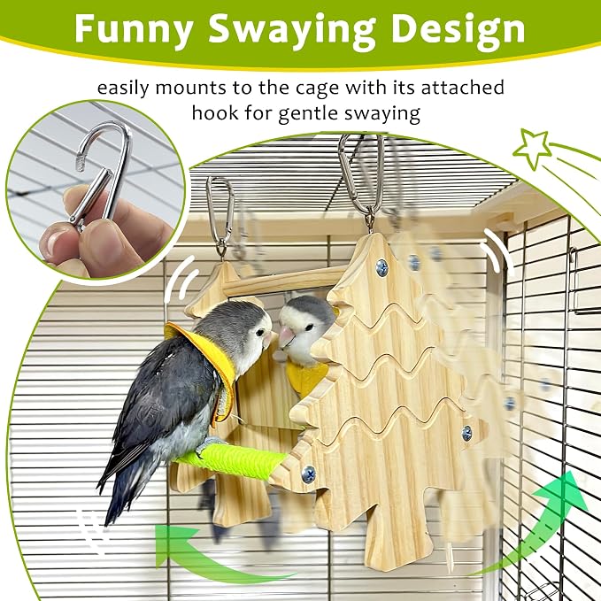 Bird Mirror Toy Perch, 2-Sided Hd Parakeet Mirrors & 2 Cotton-Wrapped Perches - Image 4