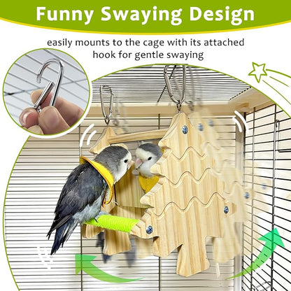 Bird Mirror Toy Perch, 2-Sided Hd Parakeet Mirrors & 2 Cotton-Wrapped Perches - Image 4