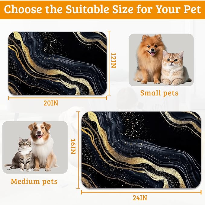 Dog Bowl Mat, Abstract Marbled Pet Feeding Mat - Image 6