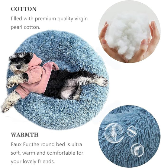 Calming Donut Dogs Beds for Small Dogs Washable, 19inch Fluffy Round Puppy Bed - Image 2