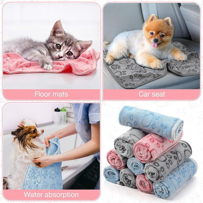 Tegeme 12 Pcs Pet Blankets Soft Fluffy Fleece Dog Cat Warm Paw Print Pattern - Image 5