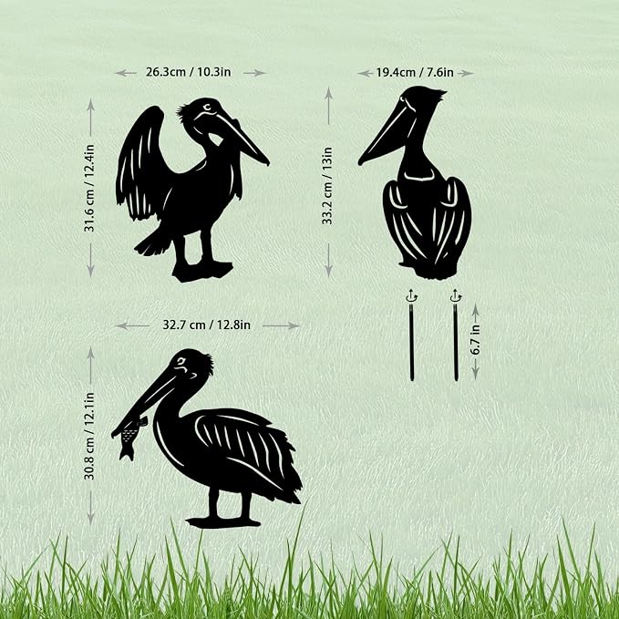 3 Pack Pelican Metal Garden Decorative Stakes, Weather Proof Silhouette Statues - Image 4