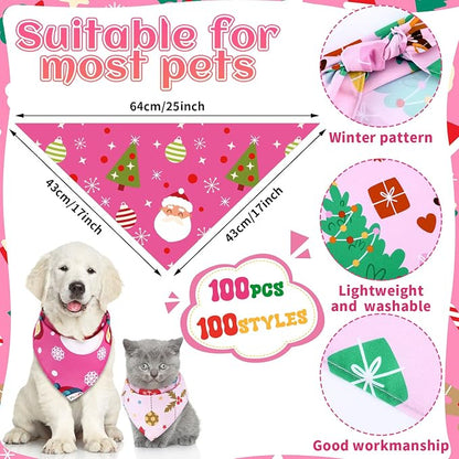 100 Pcs Christmas Dog Bandanas Bulk Pet Bibs Pink Triangle Scarf Pink Pet - Image 2