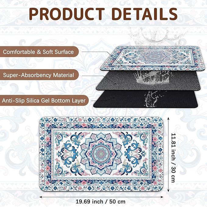 Dog Food Mat for Bowls, Absorbent Quick Dry Dog Cat Mats for Food and Water - Image 2