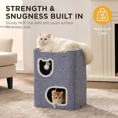 Joydeco Cat House for Indoor Cats, 2 Story Scratch Resistant Felt Cat Condo - Image 4