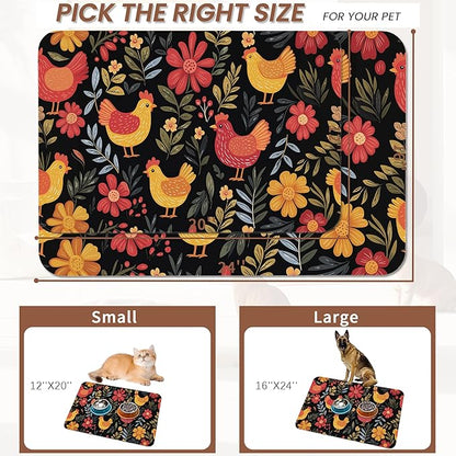 Chicken Rooster Hen Flower Meadow Dog Cat Food Mat, Absorbent Pet Feeding Mat - Image 2