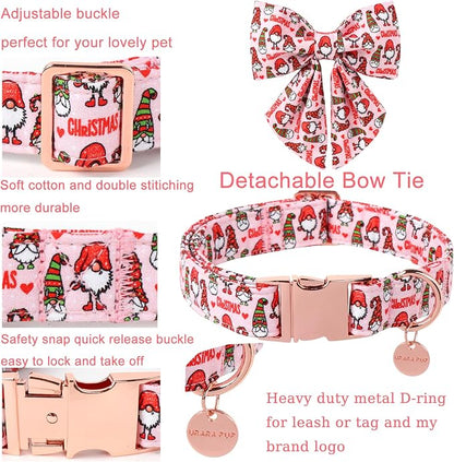 Christmas Dog Collar with Bow Tie, Cotton Christmas Bowtie Collar - Image 2