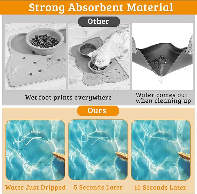 Starfish Shells Dog Cat Food Mat, Sea Beach Absorbent Waterproof Placemat - Image 3