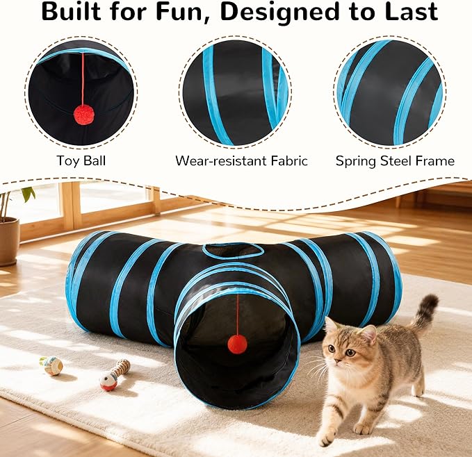 Tempcore Pet Cat Tunnel Tube Cat Toys 3 Way Collapsible, Tunnels - Image 5
