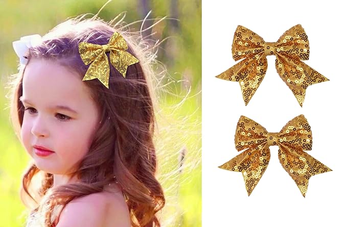 3-inch Sequined Bow Hair Clips For Baby Girls, Kids and Young Women Birthday - Image 2