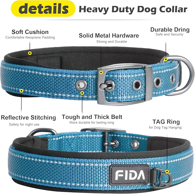 Fida Heavy Duty Dog Collar, Ultra Comfortable Soft Neoprene Padded, Adjustable - Image 3