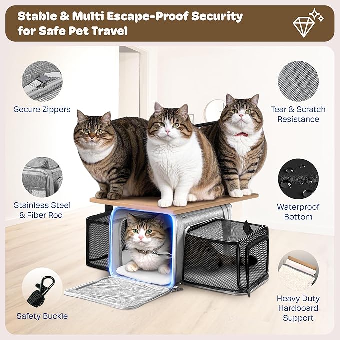Top and 2 Sides Expandable Cat Carrier 17x11x11, TSA Airline Approved Dog - Image 5