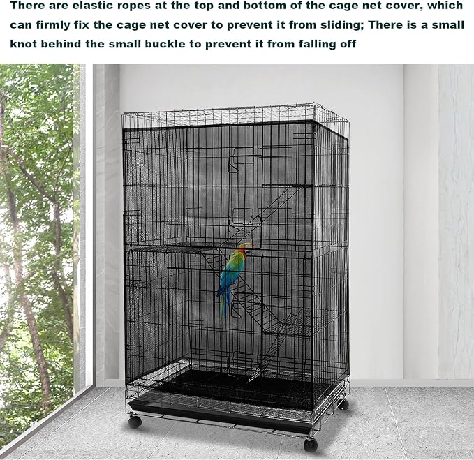 Adjustable Birdcage Seed Feather Catcher Bird Cage Net Cover Soft Skirt Guard - Image 3