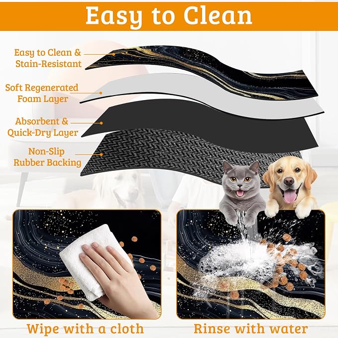 Dog Bowl Mat, Abstract Marbled Pet Feeding Mat - Image 5