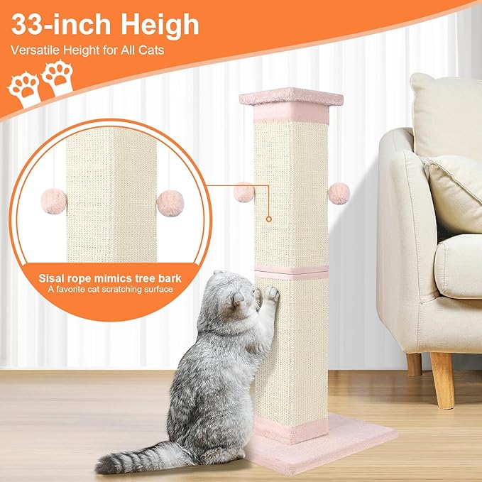 Cat Scratching Post 33 Inch Nature Sisal Cat Scratch Post - Image 7
