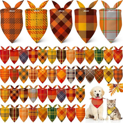 Sweetude 60 Pcs Fall Dog Bandanas Bulk Plaid Bandanas by Sweetude