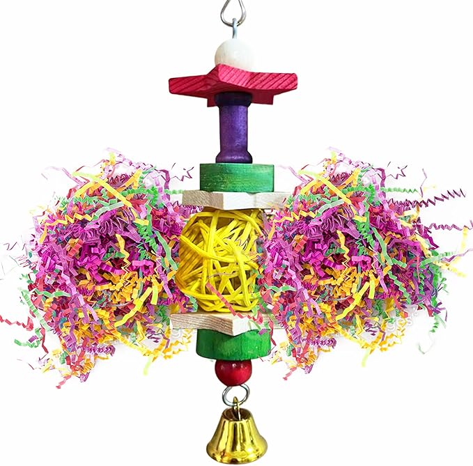 SunGrow Parakeet Toy, Brightly Colored Hanging Toy Made of Rattan, Wood and by SunGrow