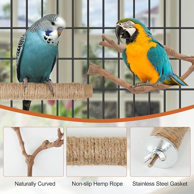 Bird Perch Stand, Pole Standing Natural Wood Bird Perch Set 5PCS Paw Grinding - Image 2