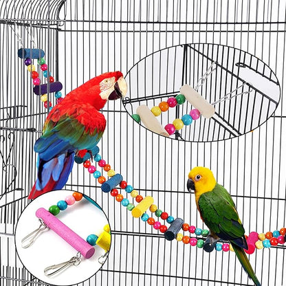 Hamiledyi Bird Parrot Swing Chewing Toy Set 15PCS Wooden Hanging Bell - Image 4