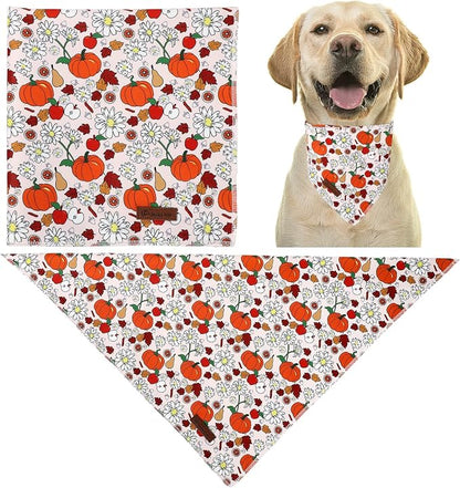 Fall Dog Bandana – Beige Pumpkin Floral Triangle Scarf - Image 4