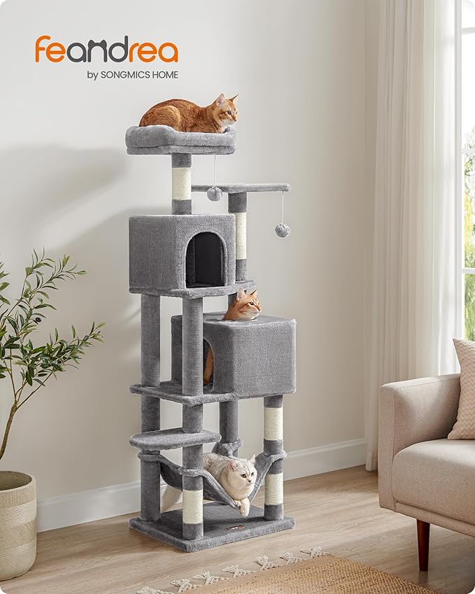 Feandrea Cat Tree, 59.5-Inch Tall Cat Tower, Plush Multi-Level Condo - Image 2