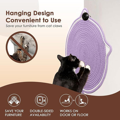 Cat Scratcher Mat, Natural Cotton Rope Cat Scratch Pad, 15.7'' Round Horizontal - Image 4