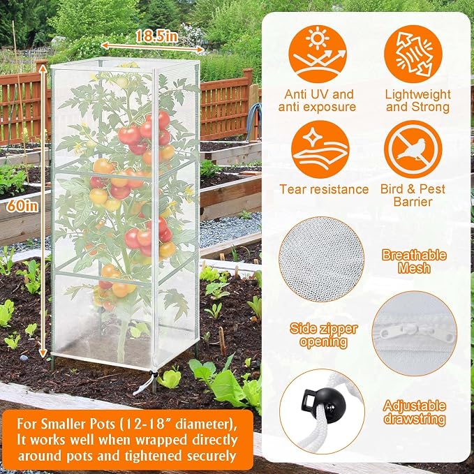 3Pack Garden Netting Cover for Square Tomato Cage - Image 2
