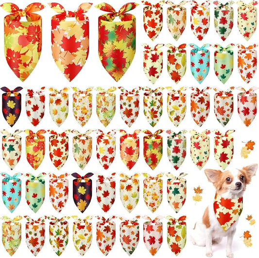 Abbylike 50 Pcs Fall Thanksgiving Dog Maple Leaves Bandanas Bulk Bandanas by Abbylike