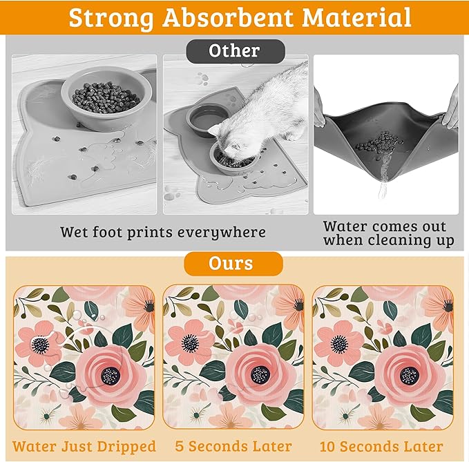 Dog Bowl Mat, Blooming Flowers Pet Feeding Mat - Image 3