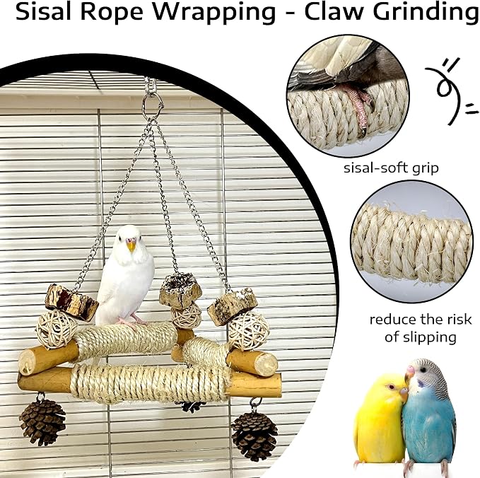 Bird Swing for Cage with Chew Toys, 3 Sisal-Wrapped Parrot Perches & Stable - Image 5