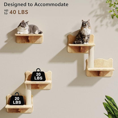 20-in-1 Cat Wall Shelves, Wall Mounted Pet Furniture w/Plush Fabric, Cat - Image 6