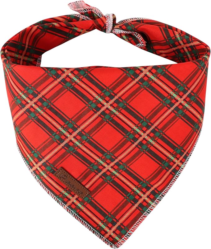 Christmas Dog Bandana, Christmas Red Plaid Man Triangle Bid Scarf by UPURARAPUP