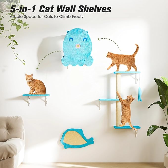 COZIWOW 4-Piece Wall-Mounted Cat Tree Set – Sturdy Wood Pet House, Scratching - Image 3