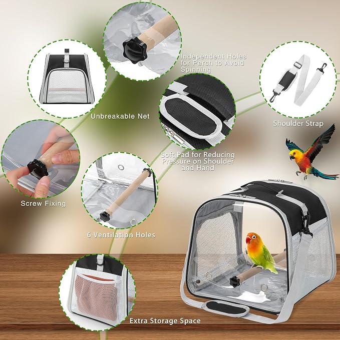 Suertree Small Bird Carrier, Large Window Travel Cage - Image 3