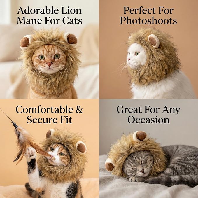Adjustable Lion Mane Wig Pet Costume, Soft Halloween Cat Clothing - Image 7