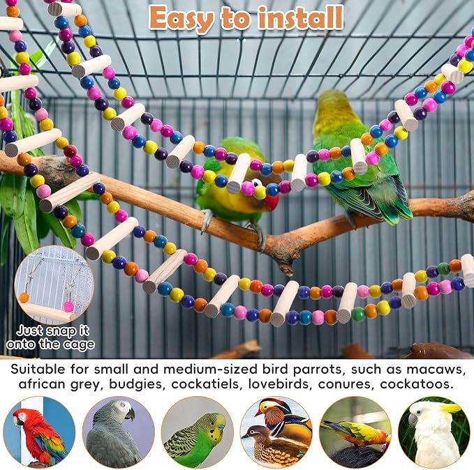 PINVNBY 2 PCS Extra Large Bird Ladder Toys, Wooden Parakeet Swing Toys - Image 7